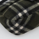 Burberrys Nova Check Blue Label Shoulder Bag Wool Khaki Silver Auth 116541-14
