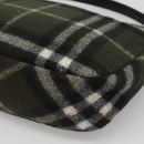 Burberrys Nova Check Blue Label Shoulder Bag Wool Khaki Silver Auth 116541-15