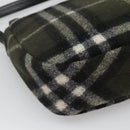 Burberrys Nova Check Blue Label Shoulder Bag Wool Khaki Silver Auth 116541-16