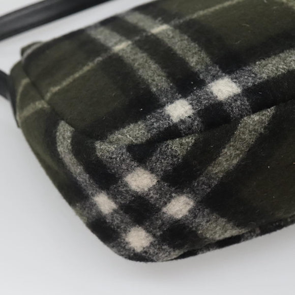 Burberrys Nova Check Blue Label Shoulder Bag Wool Khaki Silver Auth 116541