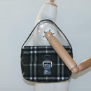 Burberrys Nova Check Blue Label Shoulder Bag Wool Khaki Silver Auth 116541-19