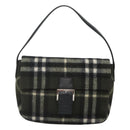 Burberrys Nova Check Blue Label Shoulder Bag Wool Khaki Silver Auth 116541-13