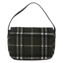 Burberrys Nova Check Blue Label Shoulder Bag Wool Khaki Silver Auth 116541-2