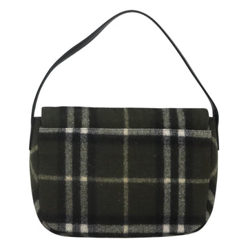 Burberrys Nova Check Blue Label Shoulder Bag Wool Khaki Silver Auth 116541 - 0