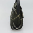Burberrys Nova Check Blue Label Shoulder Bag Wool Khaki Silver Auth 116541-3