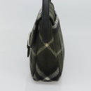 Burberrys Nova Check Blue Label Shoulder Bag Wool Khaki Silver Auth 116541-4