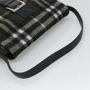 Burberrys Nova Check Blue Label Shoulder Bag Wool Khaki Silver Auth 116541-7