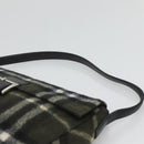 Burberrys Nova Check Blue Label Shoulder Bag Wool Khaki Silver Auth 116541-8