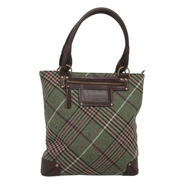 BURBERRY Nova Check Tote Bag Wool Green Gold Auth 116544