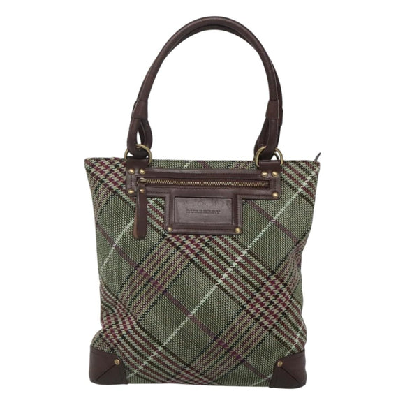 BURBERRY Nova Check Tote Bag Wool Green Gold Auth 116544