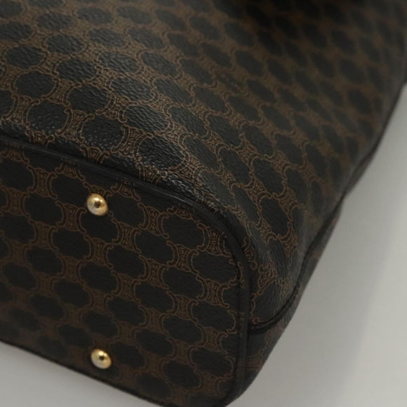 CELINE Macadam Canvas Shoulder Bag PVC Leather Black Gold Auth 116559