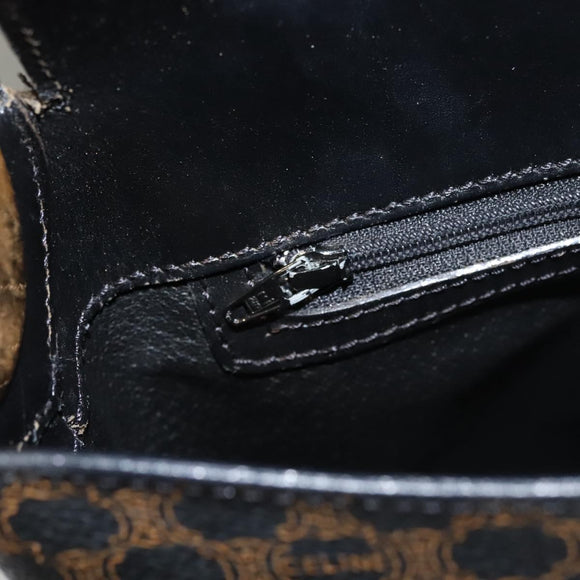 CELINE Macadam Canvas Shoulder Bag PVC Leather Black Gold Auth 116559