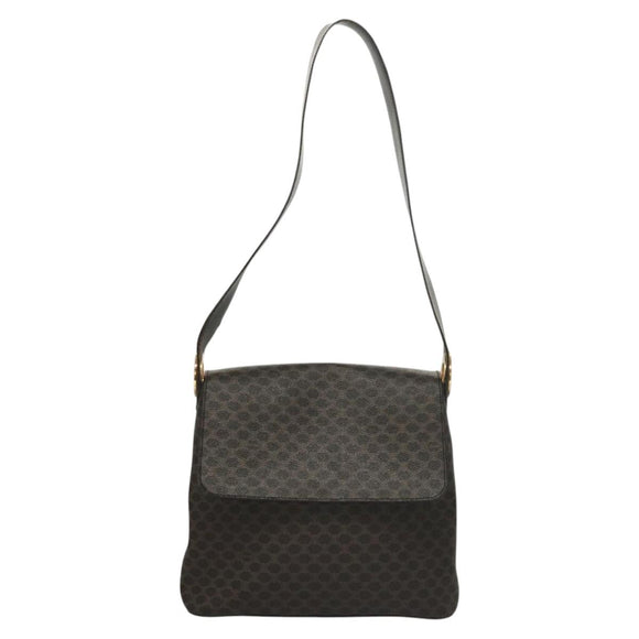 CELINE Macadam Canvas Shoulder Bag PVC Leather Black Gold Auth 116559