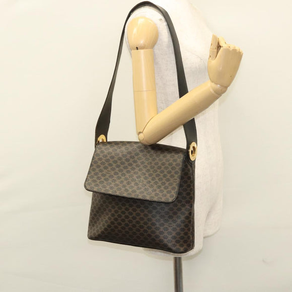 CELINE Macadam Canvas Shoulder Bag PVC Leather Black Gold Auth 116559