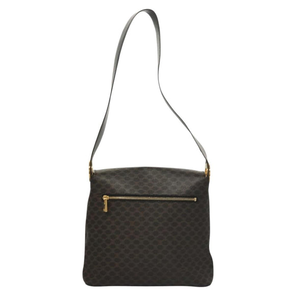 CELINE Macadam Canvas Shoulder Bag PVC Leather Black Gold Auth 116559