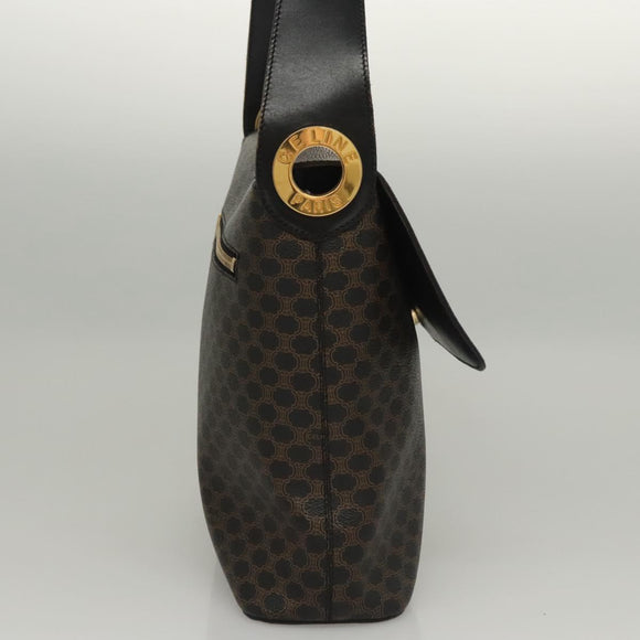CELINE Macadam Canvas Shoulder Bag PVC Leather Black Gold Auth 116559