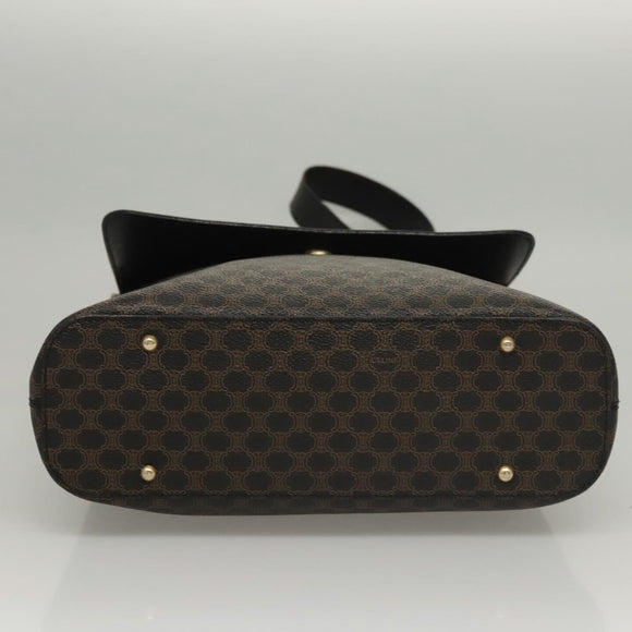 CELINE Macadam Canvas Shoulder Bag PVC Leather Black Gold Auth 116559