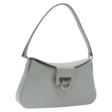 Salvatore Ferragamo Gancini Shoulder Bag Leather Light Blue Silver Auth 116561