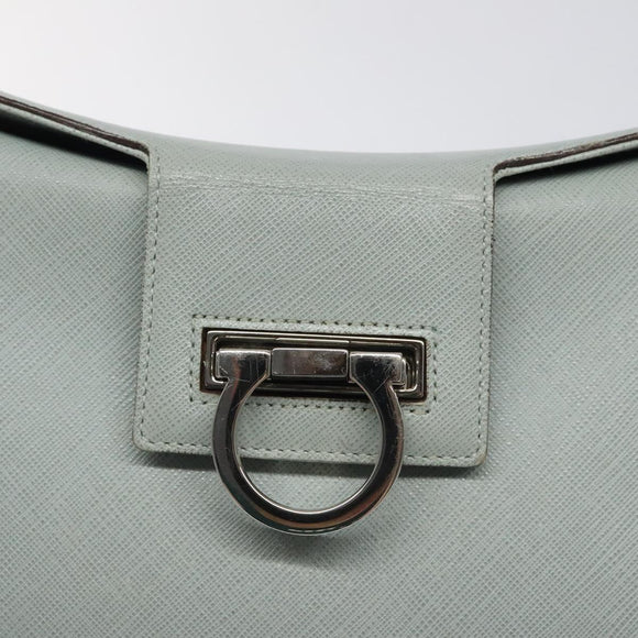 Salvatore Ferragamo Gancini Shoulder Bag Leather Light Blue Silver Auth 116561
