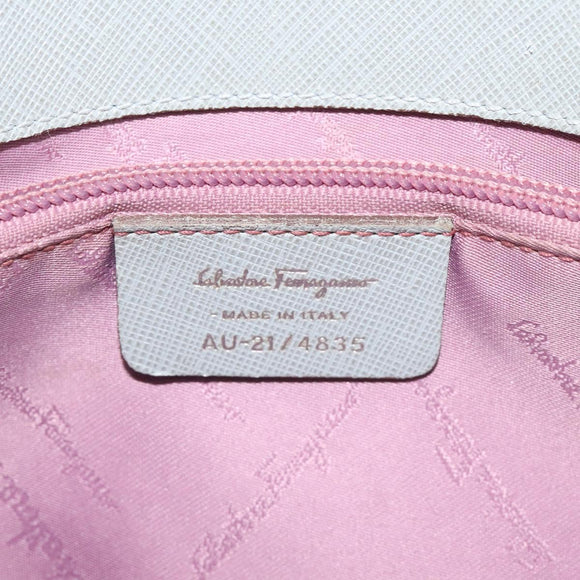 Salvatore Ferragamo Gancini Shoulder Bag Leather Light Blue Silver Auth 116561