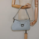 Salvatore Ferragamo Gancini Shoulder Bag Leather Light Blue Silver Auth 116561-21