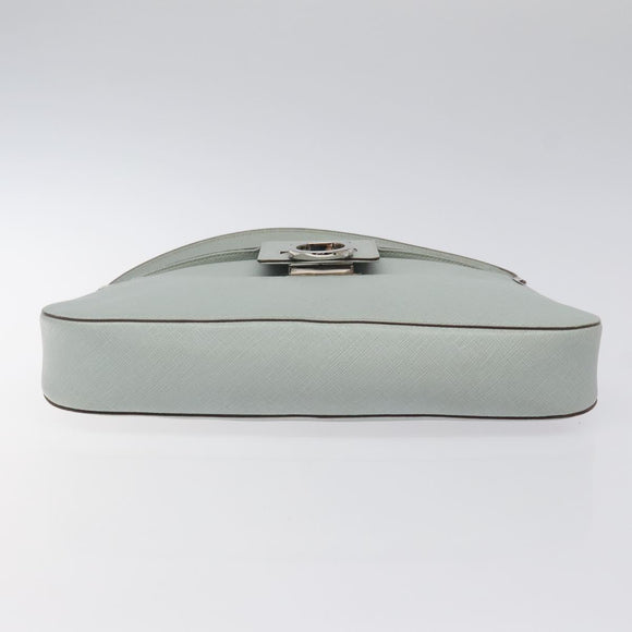 Salvatore Ferragamo Gancini Shoulder Bag Leather Light Blue Silver Auth 116561