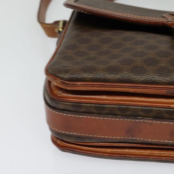 CELINE Macadam Canvas Shoulder Bag PVC Leather Brown Gold Auth 116597