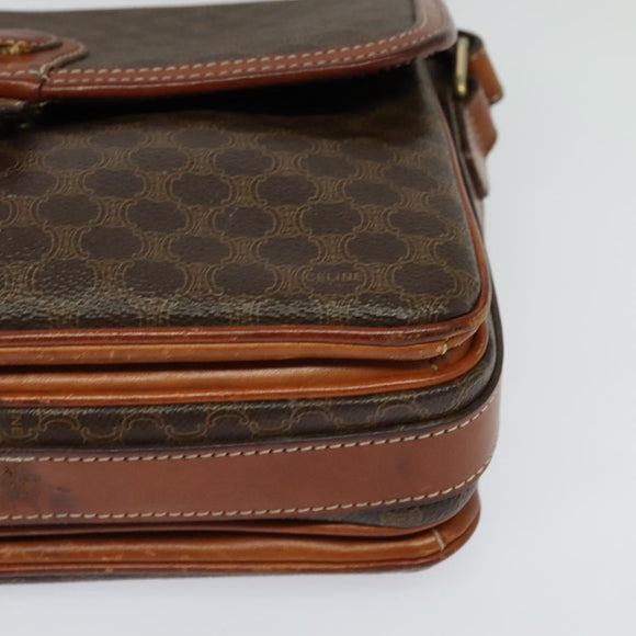CELINE Macadam Canvas Shoulder Bag PVC Leather Brown Gold Auth 116597