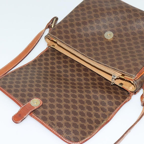 CELINE Macadam Canvas Shoulder Bag PVC Leather Brown Gold Auth 116597