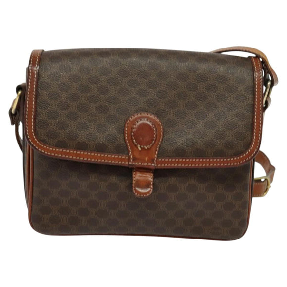 CELINE Macadam Canvas Shoulder Bag PVC Leather Brown Gold Auth 116597