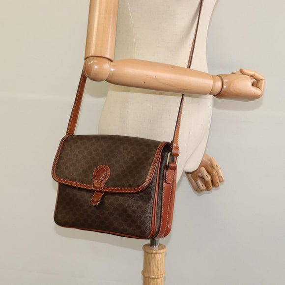 CELINE Macadam Canvas Shoulder Bag PVC Leather Brown Gold Auth 116597