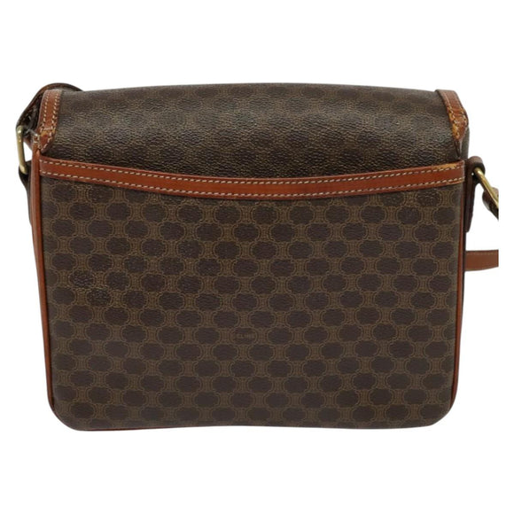 CELINE Macadam Canvas Shoulder Bag PVC Leather Brown Gold Auth 116597