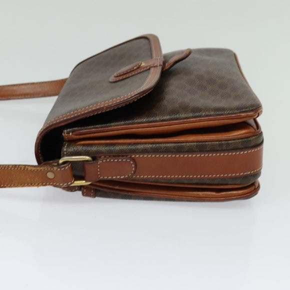 CELINE Macadam Canvas Shoulder Bag PVC Leather Brown Gold Auth 116597