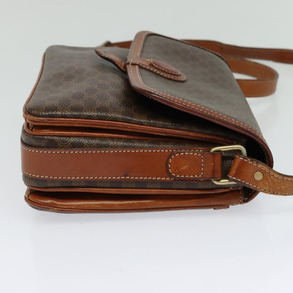 CELINE Macadam Canvas Shoulder Bag PVC Leather Brown Gold Auth 116597