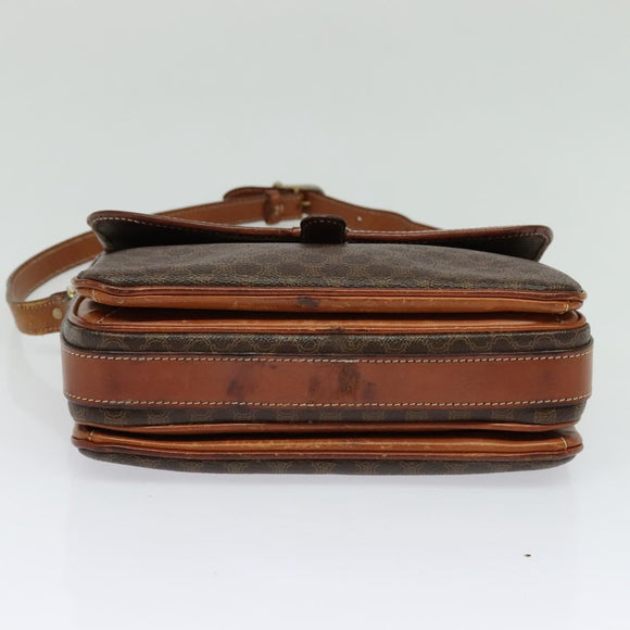 CELINE Macadam Canvas Shoulder Bag PVC Leather Brown Gold Auth 116597