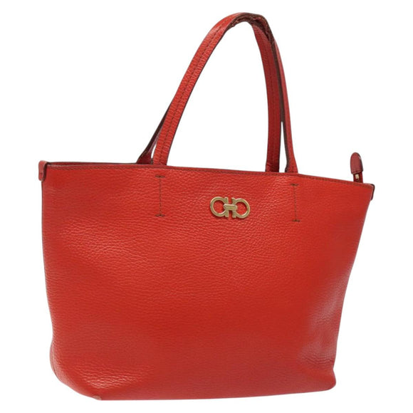 Salvatore Ferragamo Tote Bag Leather Red Gold Auth 116613