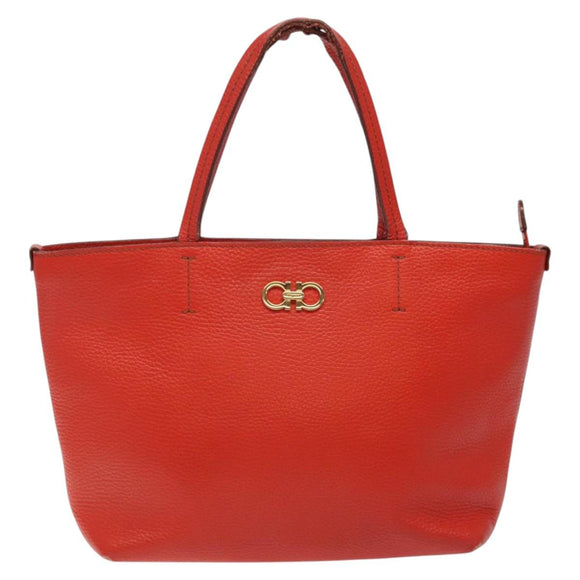Salvatore Ferragamo Tote Bag Leather Red Gold Auth 116613