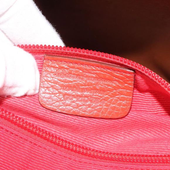 Salvatore Ferragamo Tote Bag Leather Red Gold Auth 116613