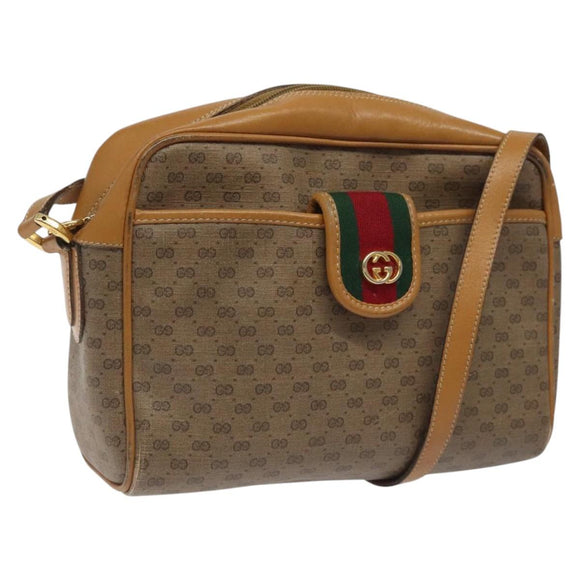 GUCCI Micro GG Supreme Web Sherry Line Bag PVC Beige Gold Auth 116615
