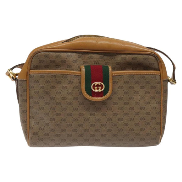 GUCCI Micro GG Supreme Web Sherry Line Bag PVC Beige Gold Auth 116615