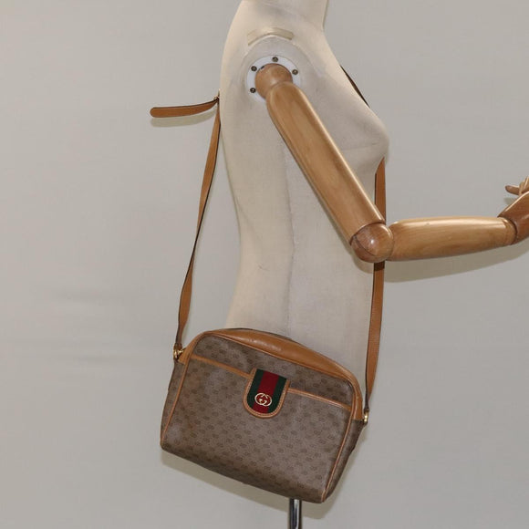 GUCCI Micro GG Supreme Web Sherry Line Bag PVC Beige Gold Auth 116615