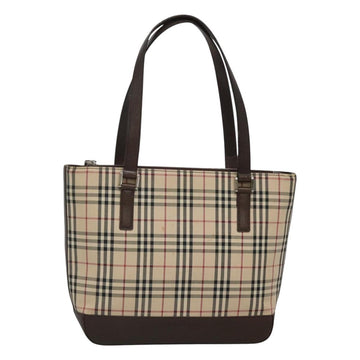 BURBERRY Nova Check Tote Bag Canvas Beige Silver Auth 116622