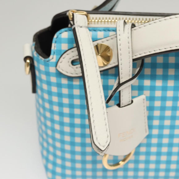 FENDI Shoulder Bag Leather Light Blue White gold Auth 116629V