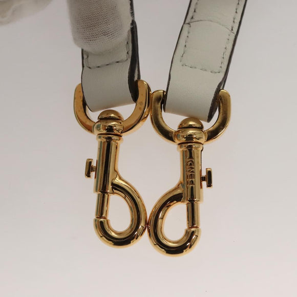 FENDI Shoulder Bag Leather Light Blue White gold Auth 116629V