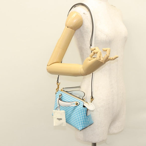 FENDI Shoulder Bag Leather Light Blue White gold Auth 116629V