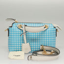 FENDI Shoulder Bag Leather Light Blue White gold Auth 116629V-12