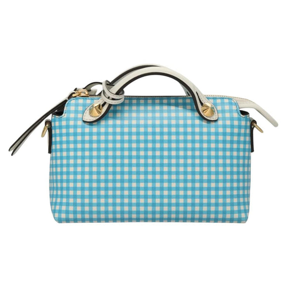 FENDI Shoulder Bag Leather Light Blue White gold Auth 116629V