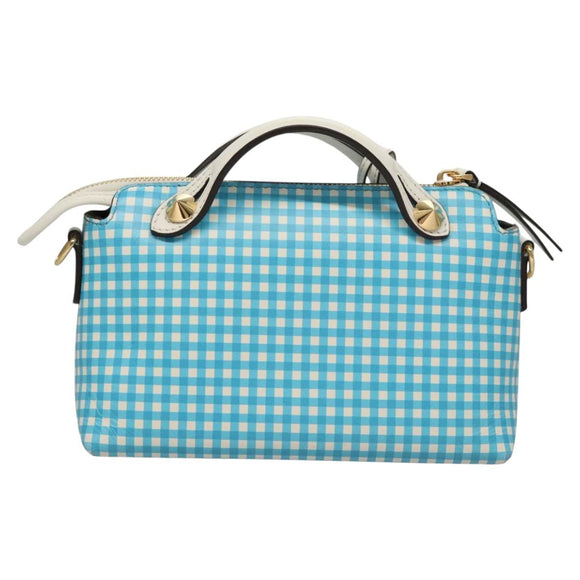 FENDI Shoulder Bag Leather Light Blue White gold Auth 116629V