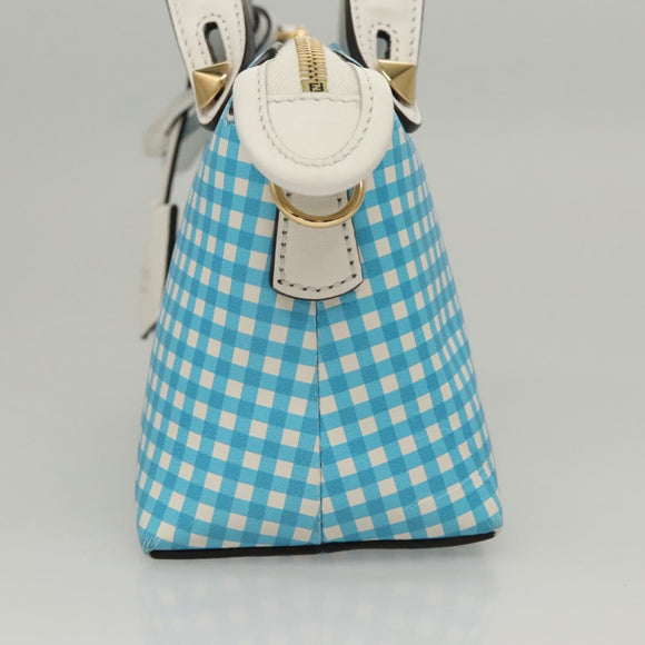 FENDI Shoulder Bag Leather Light Blue White gold Auth 116629V