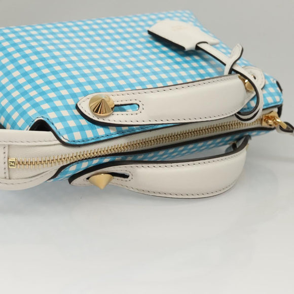 FENDI Shoulder Bag Leather Light Blue White gold Auth 116629V